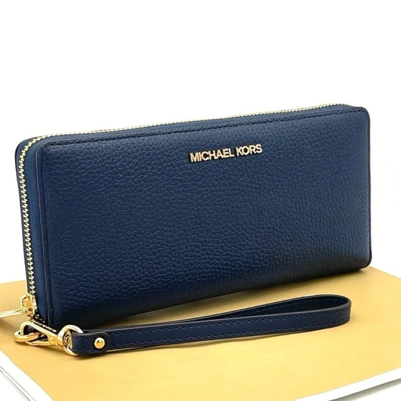 Michael Kors Large Continental Wallet Wristlet Navy Blue (NWT) - Picture 1 of 7